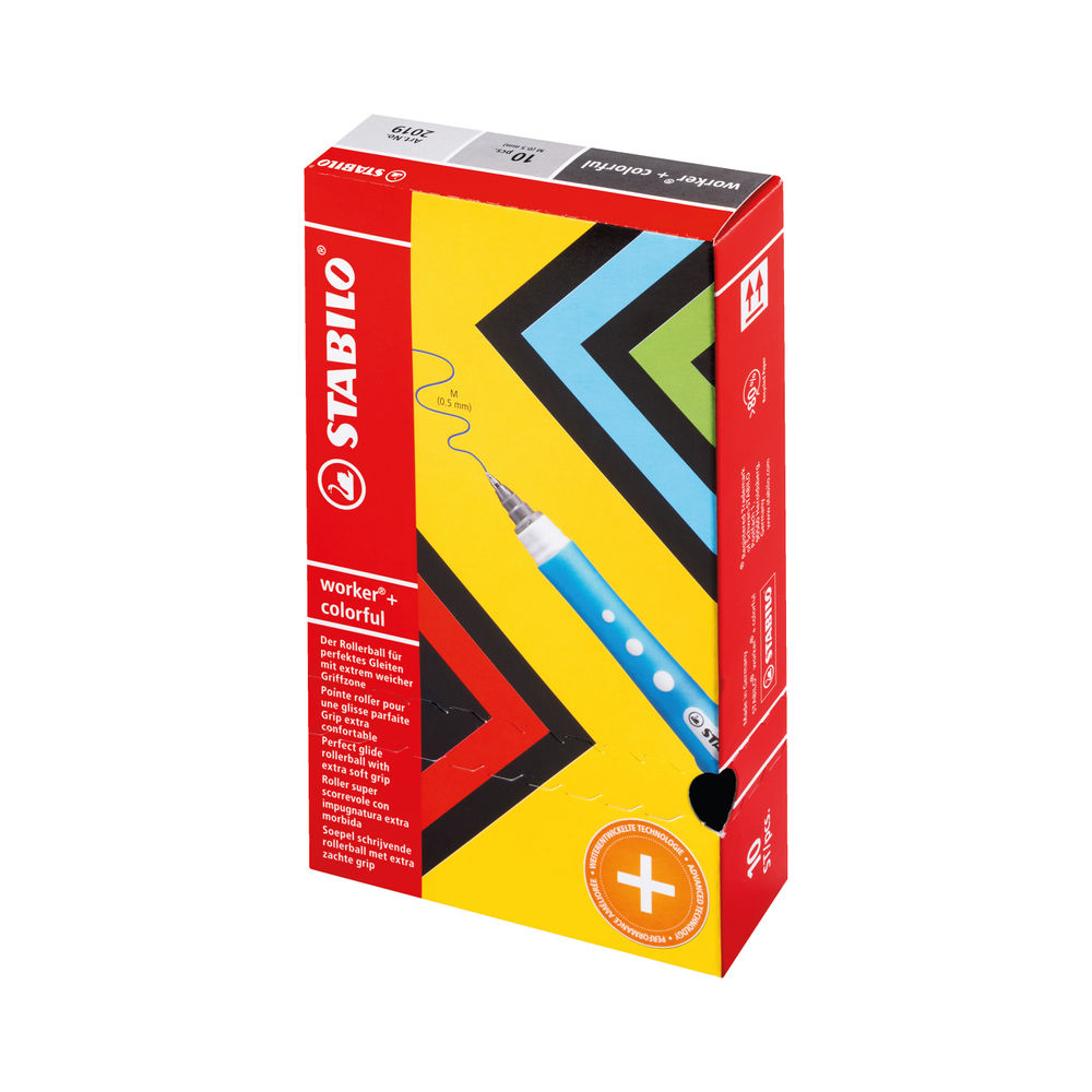 Stabilo Worker+ Colorful Rollerball Pen Blue (Pack of 10) 2019/41