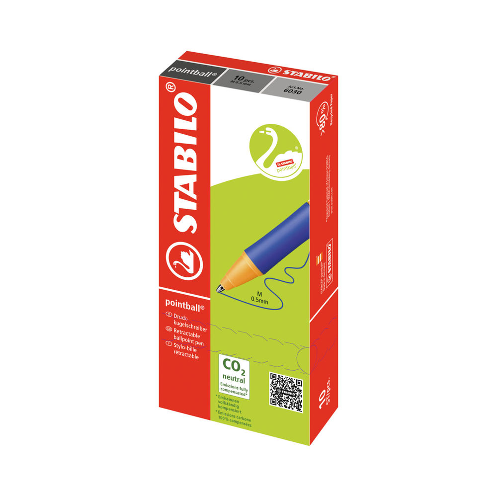 Stabilo Pointball Retractable Ballpoint Pen Blue (Pack of 10) 6030/41