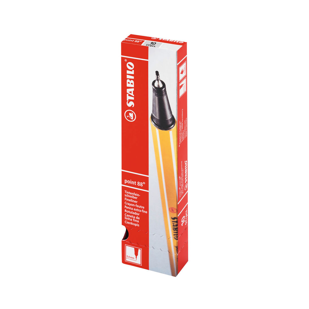 STABILO Point 88 Black Fineliner Pens (Pack of 10)