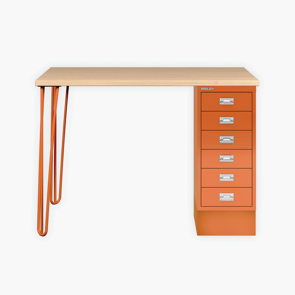 Bisley 6 Drawer Multidesk with Hairpin Legs 1050x600x735mm Oak Laminate/Orange MDM102HLH296018bn6