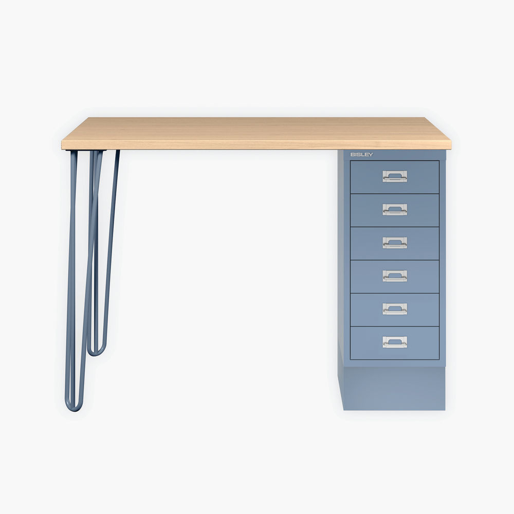 Bisley 6 Drawer Multidesk Hairpin Legs 1050x600x735mm Oak Laminate/Bisley Blue MDM102HLH296018bc6