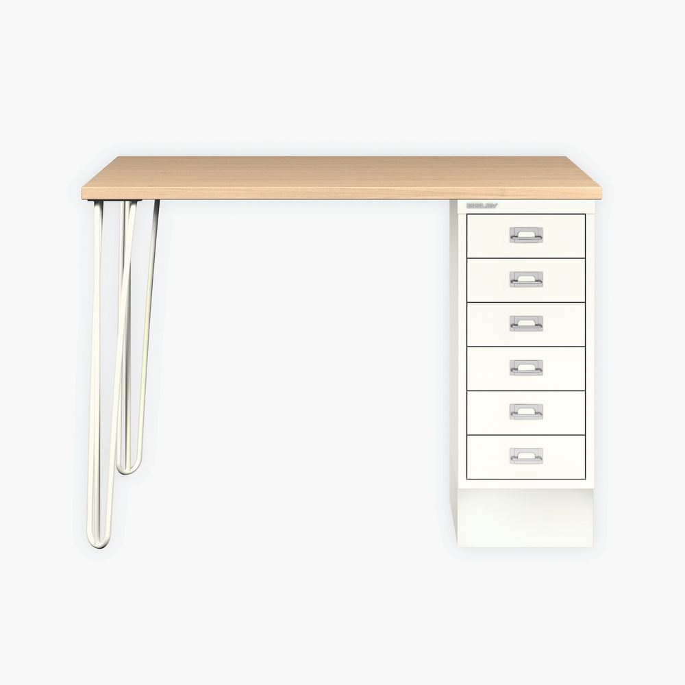 Bisley 6 Drawer Multidesk Hairpin Legs 1050x600x735mm Oak Laminate/Chalk White MDM102HLH296018ab9