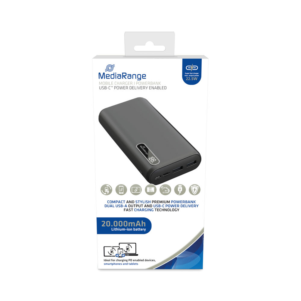 MediaRange Black 20000mAh Mobile Charger Powerbank