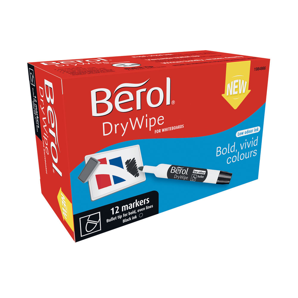 Berol Drywipe Marker Bullet Tip Black (Pack of 12) 1984866