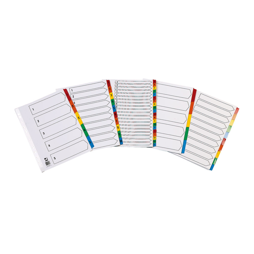 Q-Connect 1-5 Index Multi-punched Reinforced Board Multi-Colour Numbered Tabs A4