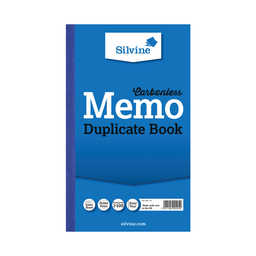 Silvine Carbonless Duplicate Memo Book 210x127mm (Pack of 6) 701-T