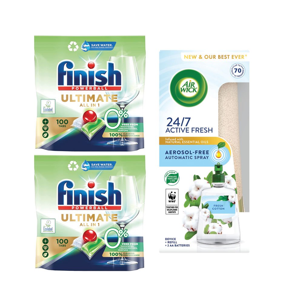 Finish Ultimate AIO Dishwasher Tablets x100 buy 2 and get Air Wick Fresh Air Freshener Set Free