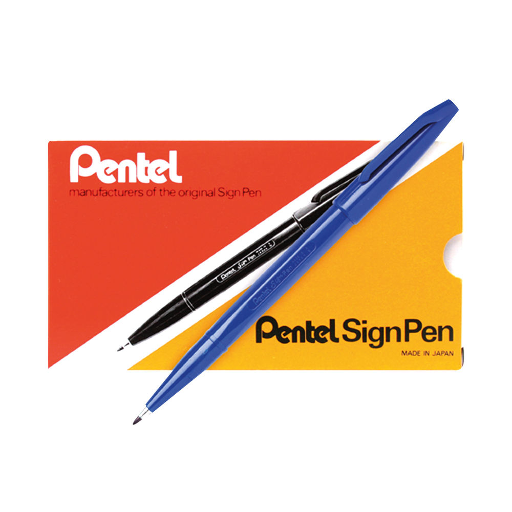 Pentel Sign Blue Fibre Tip Pen (Pack of 12)