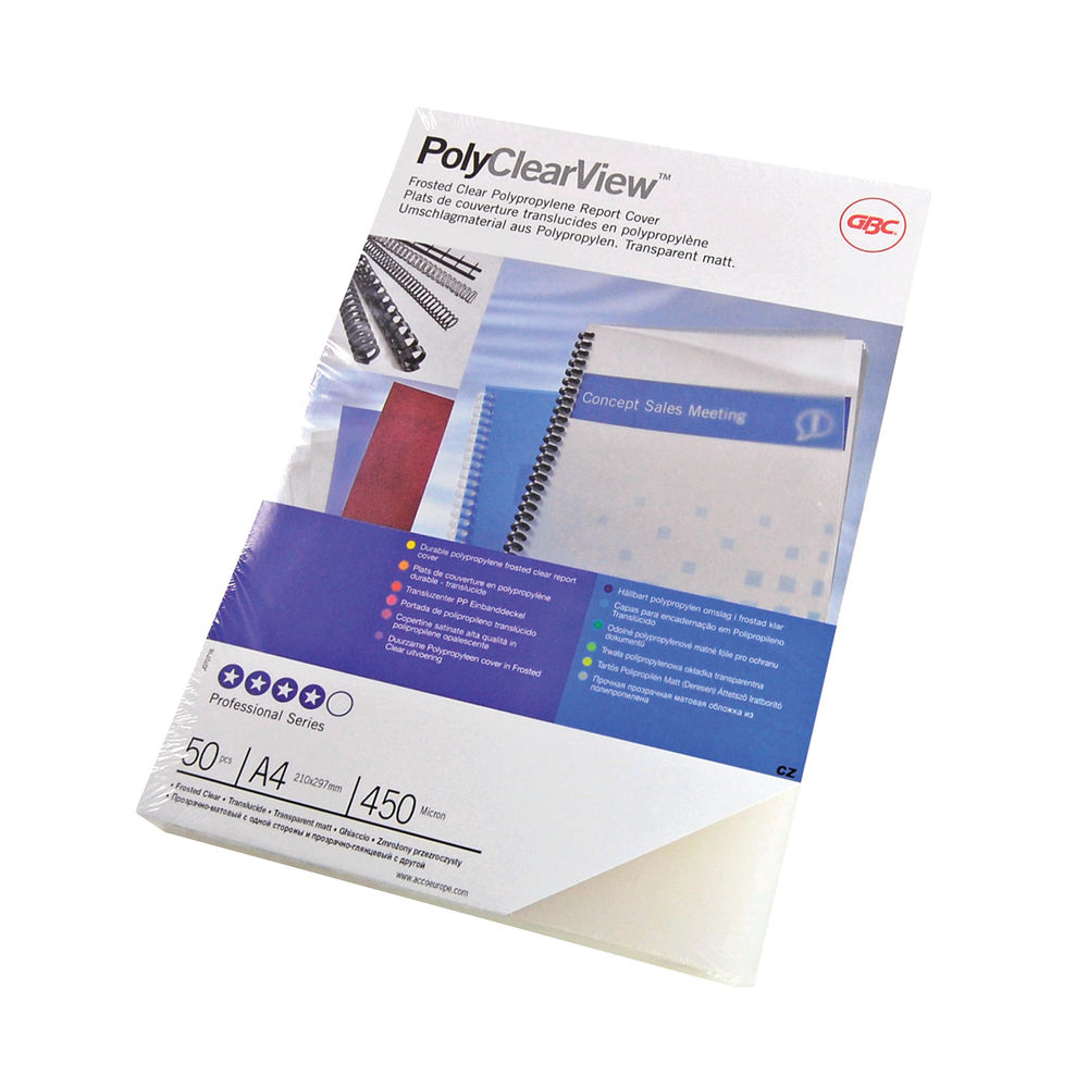 GBC PolyClearView A4 Frosted Clear Binding Covers (Pack of 50)