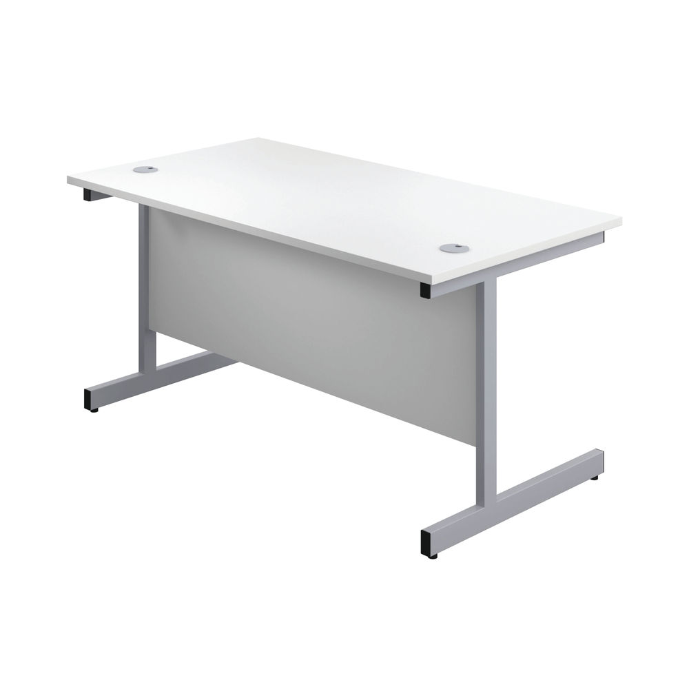 First 1600x800mm White/Silver Single Rectangular Desk