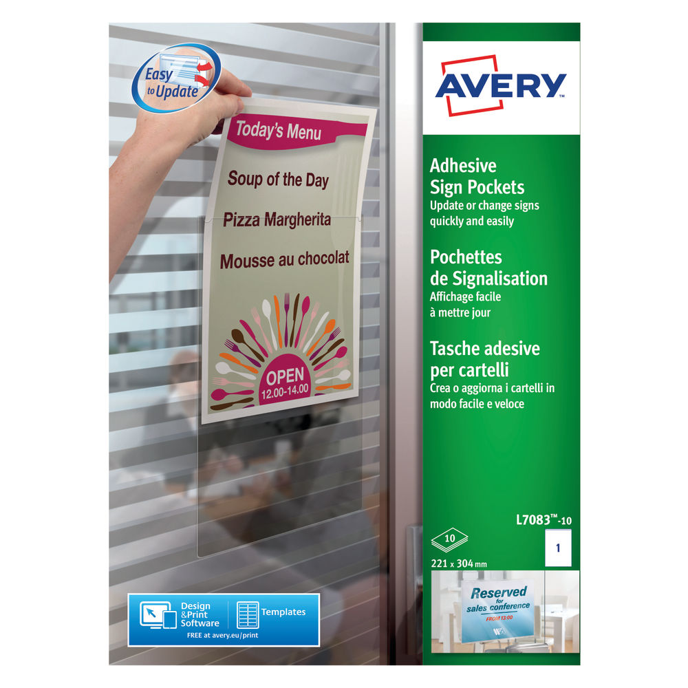 Avery Transparent Adhesive Sign Pockets A4 (10 Pack) L7083-10