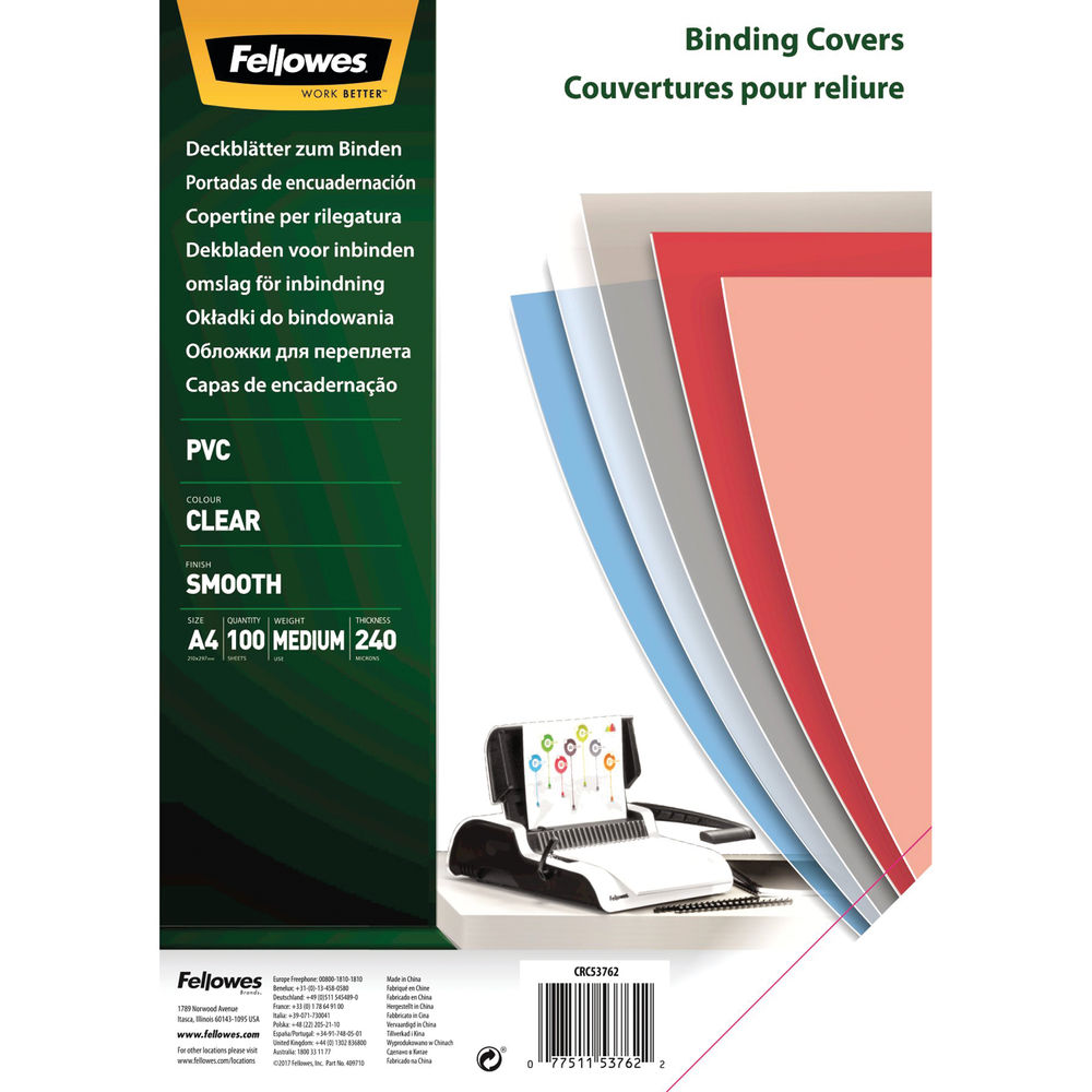 Fellowes Transparent Plastic Covers 240 Micron (Pack of 100) 53762