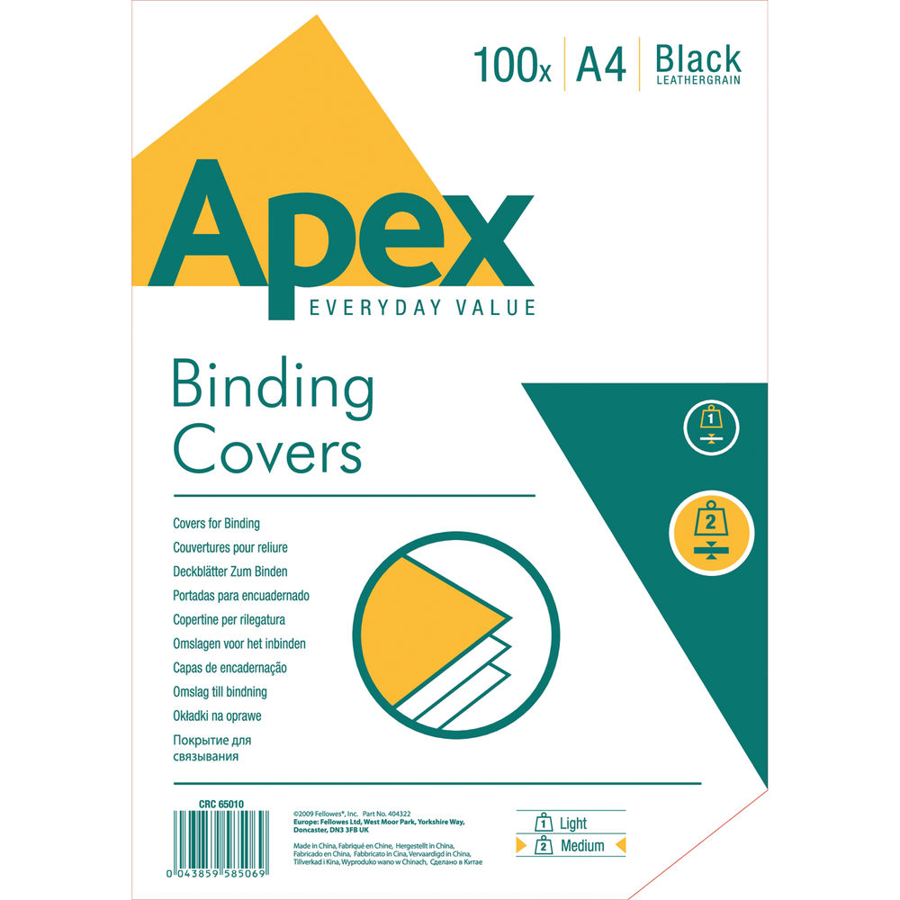 Fellowes Apex A4 Leatherboard Covers Black (Pack of 100) 6501001
