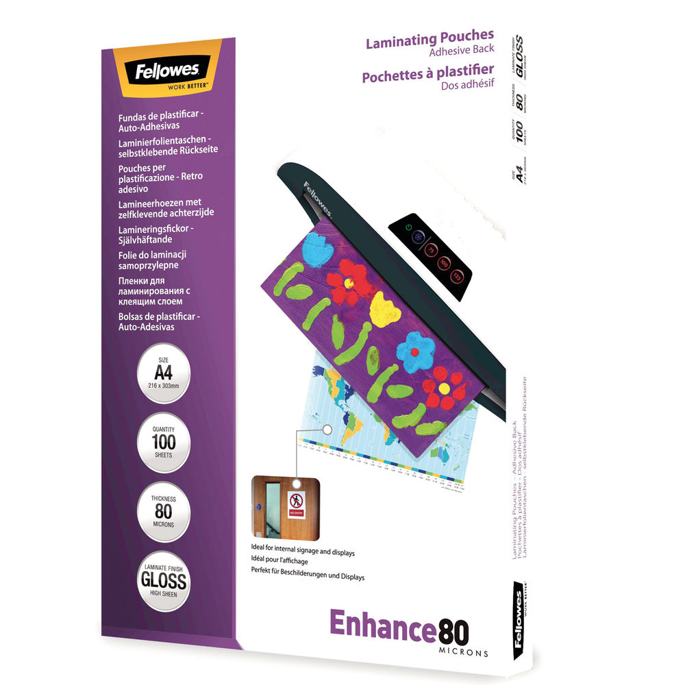 Fellowes A4 Self Adhesive Enhance Laminating Pouches (Pack of 100)