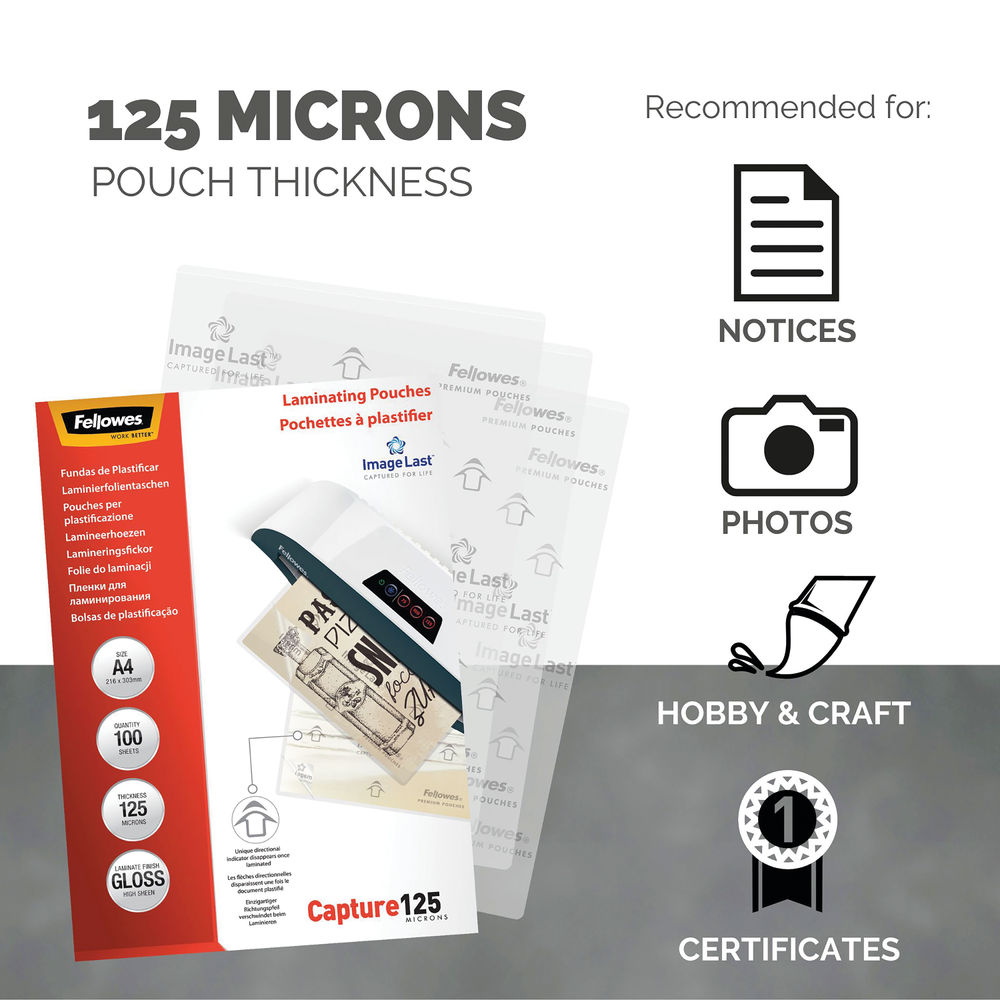 Fellowes 250 Micron A4 Laminating Pouch (Pack of 100)