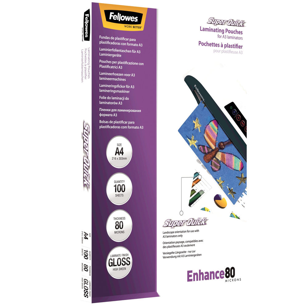 Fellowes Super Quick A4 Laminating Pouches (Pack of 100)