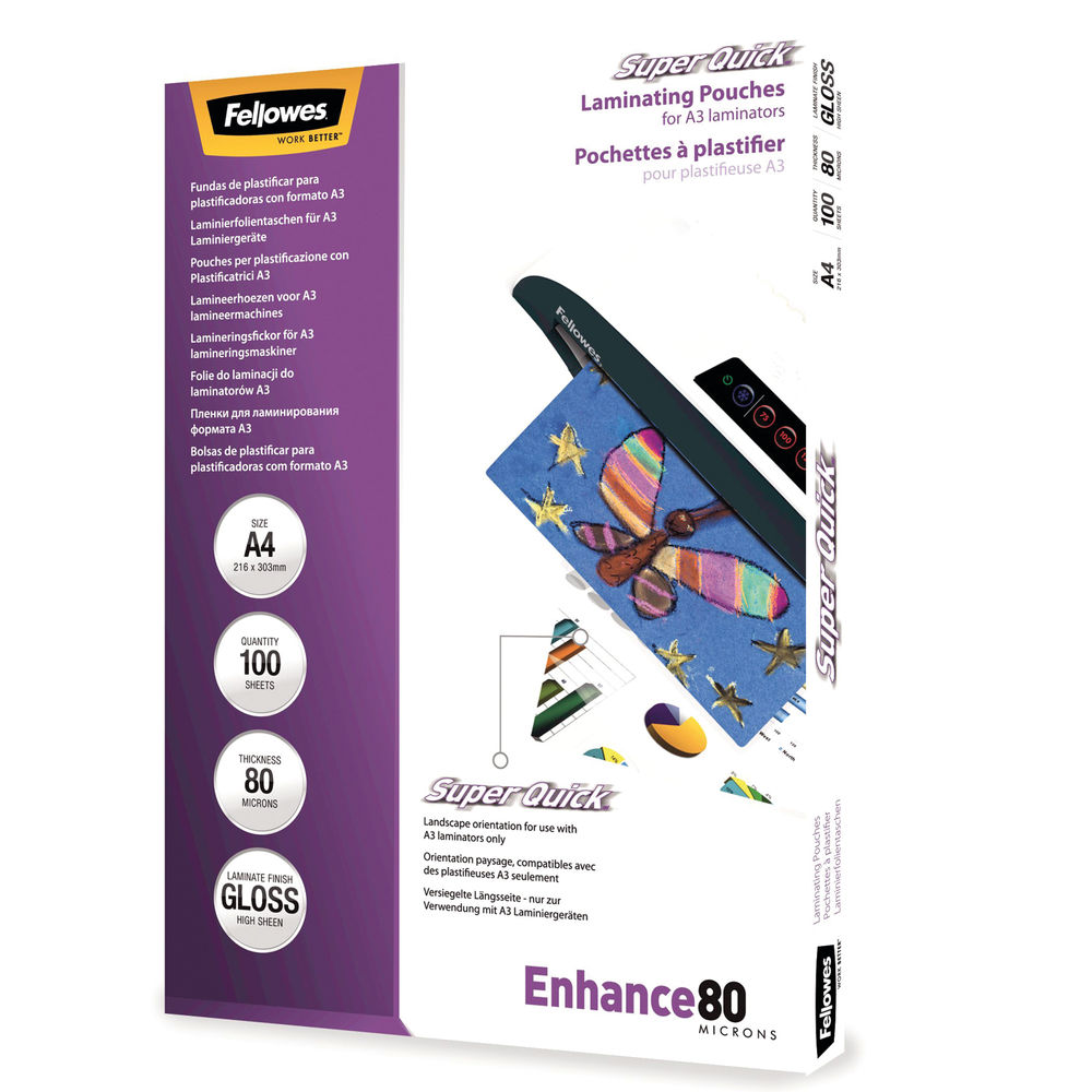 Fellowes Super Quick A4 Laminating Pouches (Pack of 100)