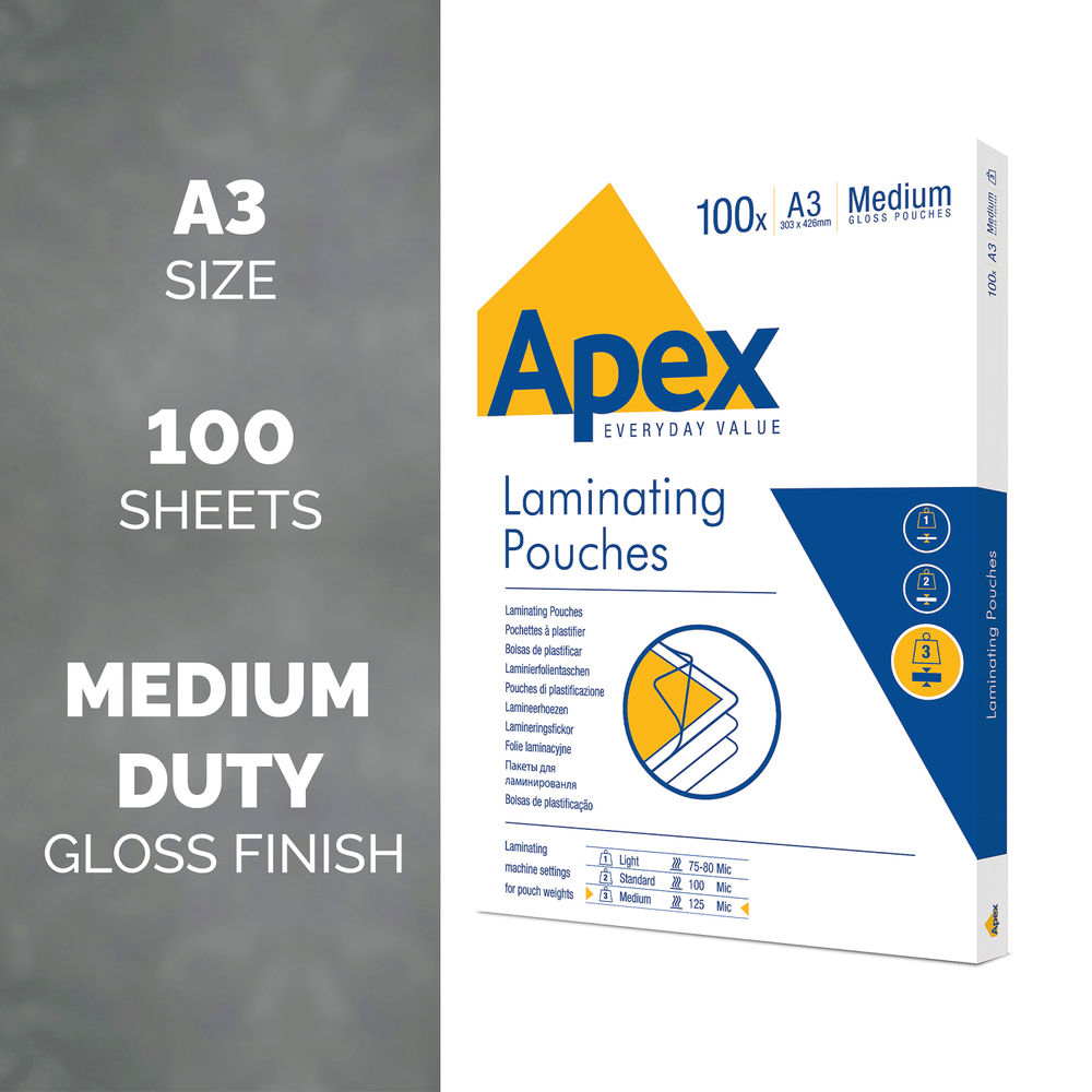 Fellowes Apex A3 Medium Laminating Pouch (Pack of 100)