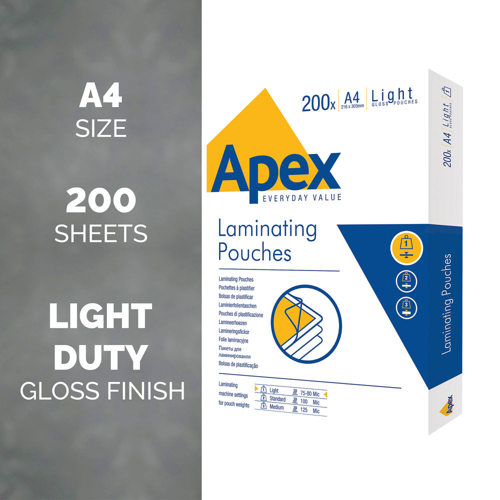 Fellowes Apex A4 Light Duty Laminating Pouch (Pack of 200)