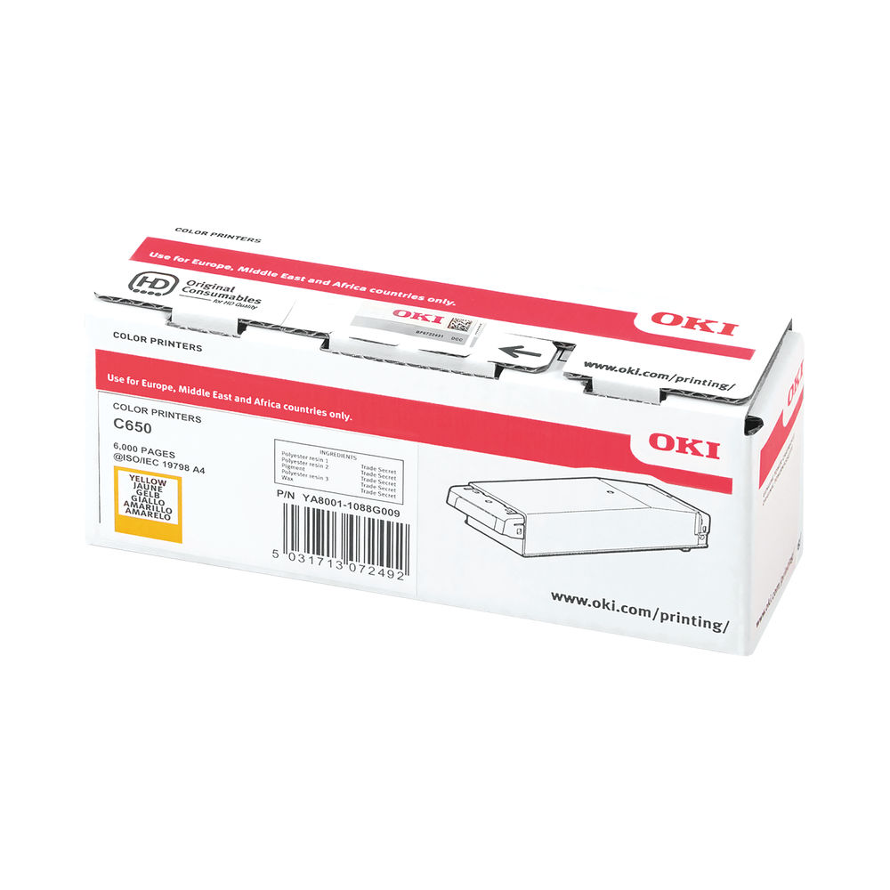 Oki C650 Yellow Toner Cartridge - 09006129