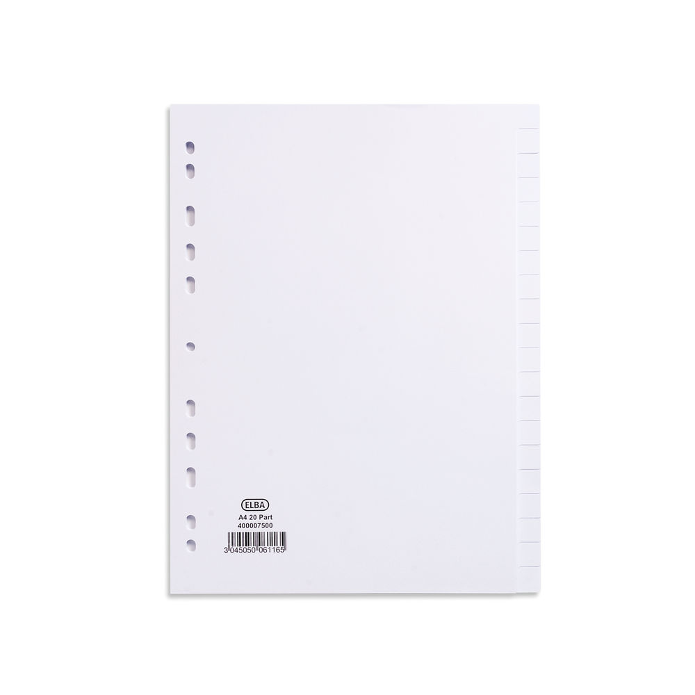 Elba 20-Part Divider 160gsm Multipunched A4 White 400007500