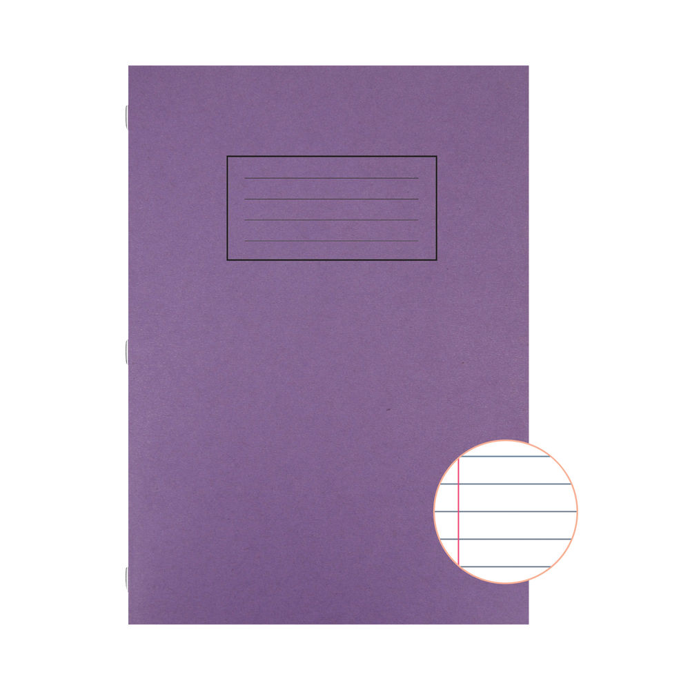 Silvine Exercise Book Ruled with Margin A4 Purple (Pack of 10) EX111