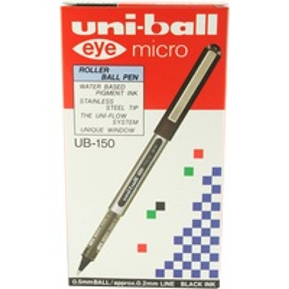 Uni-Ball UB-185 Eye Black Fine Rollerball Pen (Pack of 12)