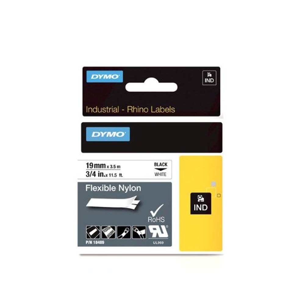 Dymo Rhino Nylon Label Tape, Black on White, 9mm x 3.5m