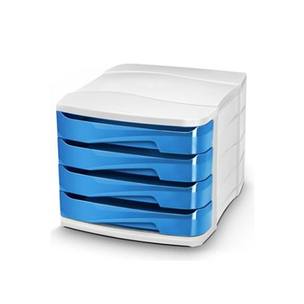 CepPro Gloss Blue/White Four Drawer A4 Desktop Unit