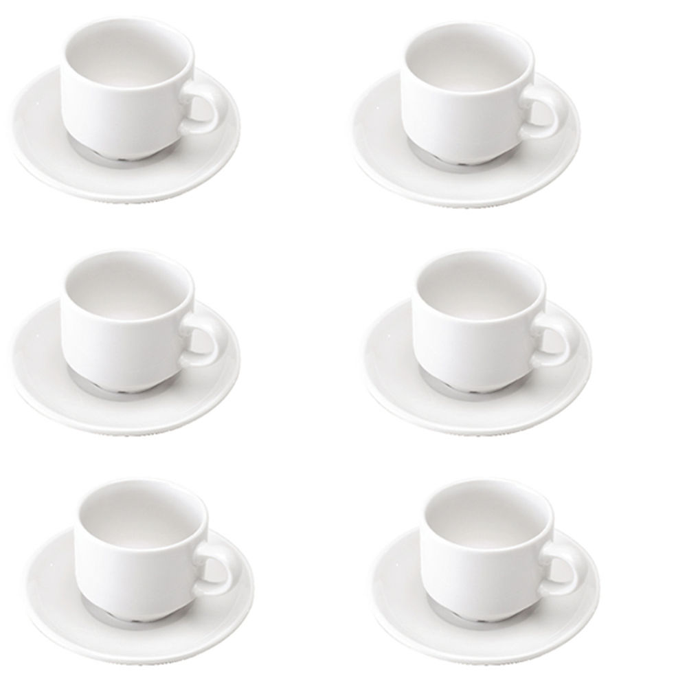 White Porcelain Cups and Saucers (Pack of 6)