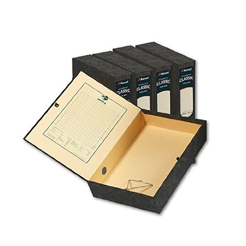 Rexel Classic A4 Black and Green Box Files 70mm (Pack of 5)