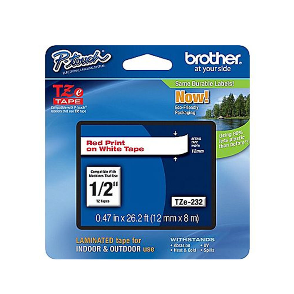 Brother TZe-232 P-Touch Label Tape Red on White