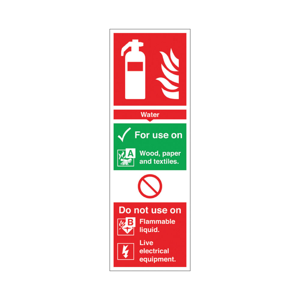 Safety Sign Fire Extinguisher Water For Use On PVC 300x100mm PVC F100/R