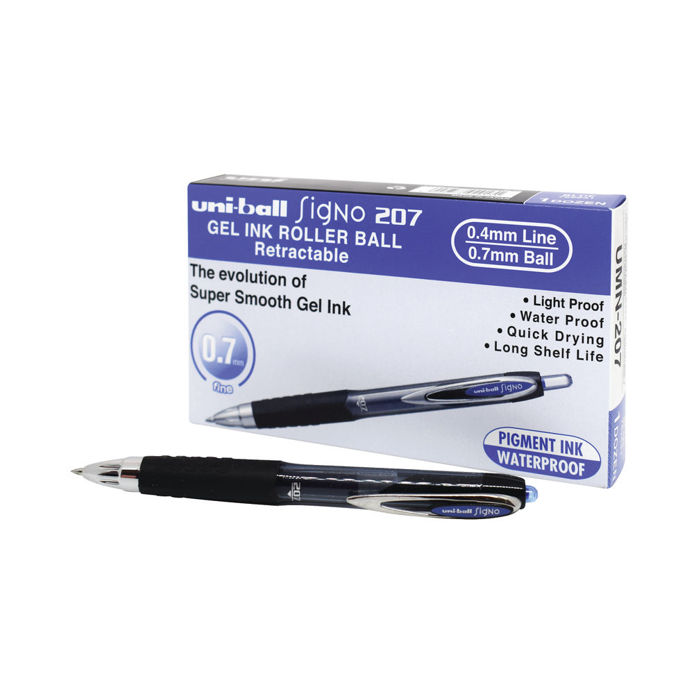 Uni-Ball Signo 207 Blue Gel Rollerball Pen (Pack of 12) - 762641000