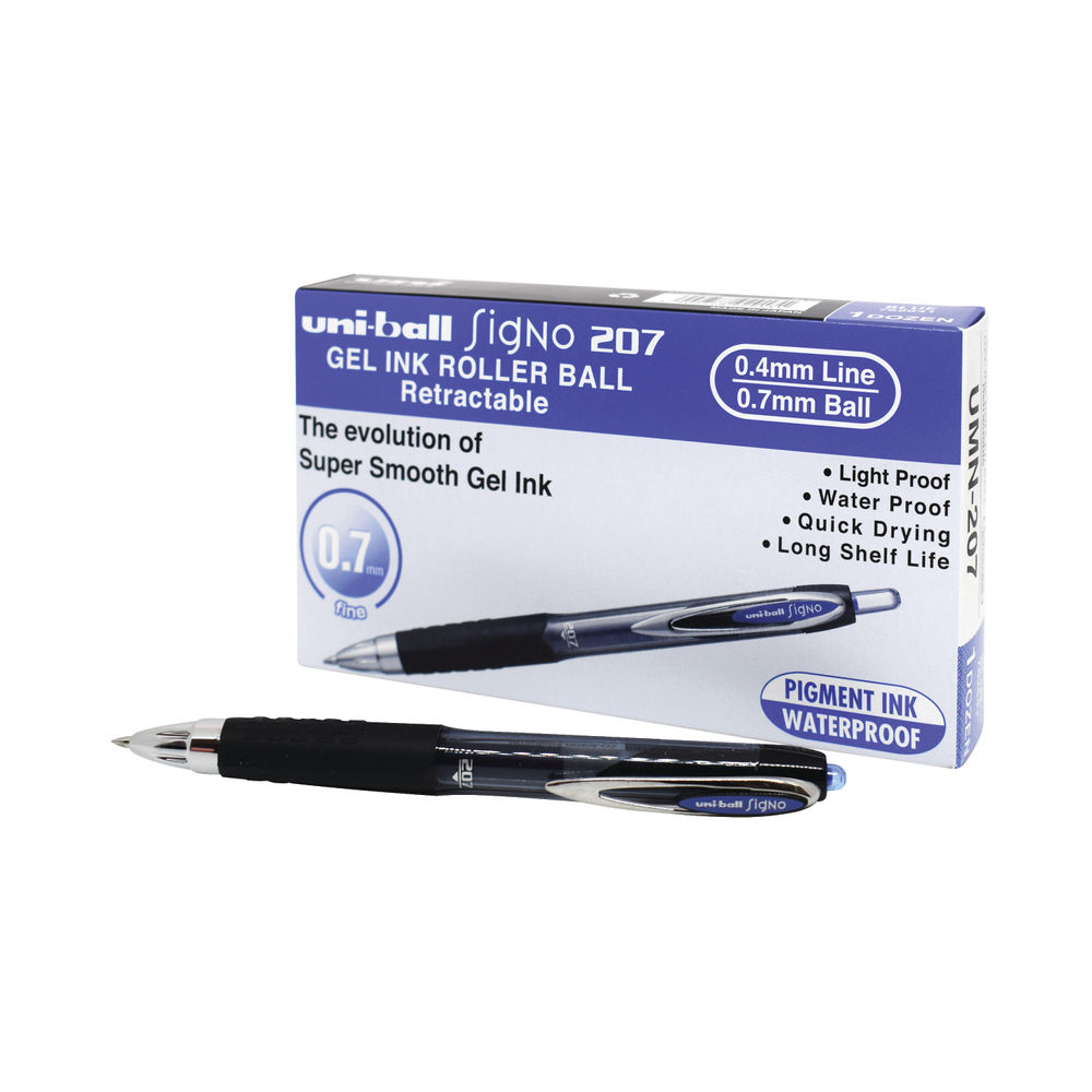 uni-ball Signo Retractable Gel Ink Blue Rollerball Pens, Pack of 12 - 762641000