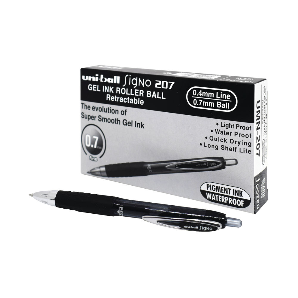 Signo Gel 207 Roller Ball Retractable Gel Pen, Medium, Black Ink