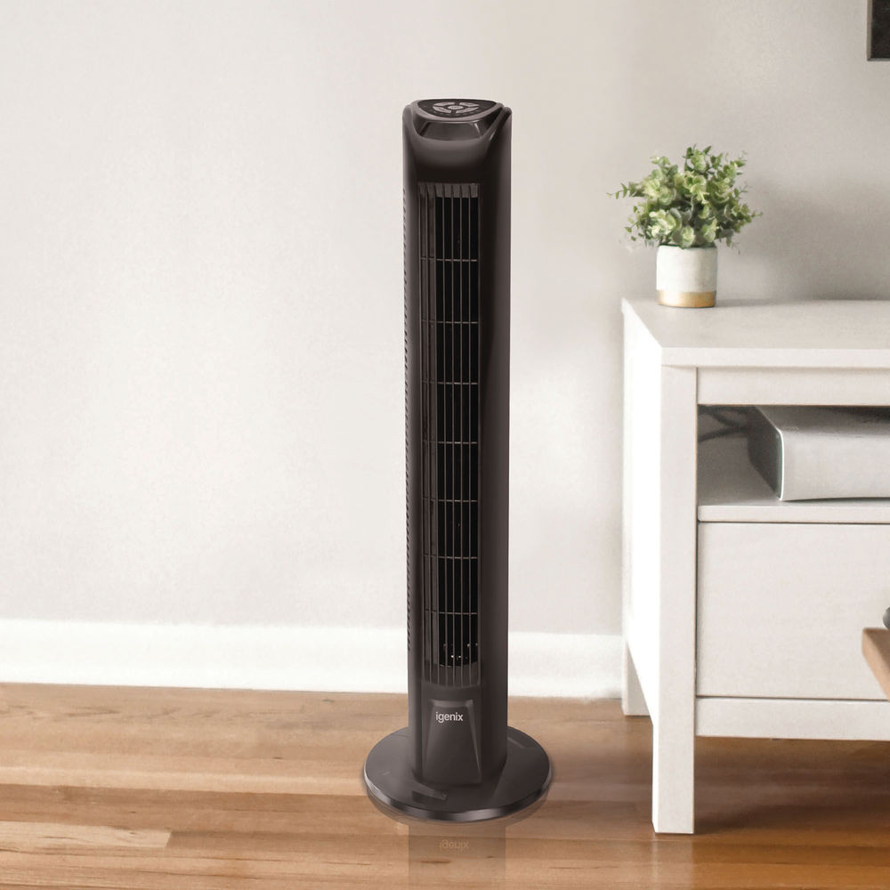 Igenix 29 Inch Tower Fan Oscillating 7.5 Hour Timer Black DF0035TBL
