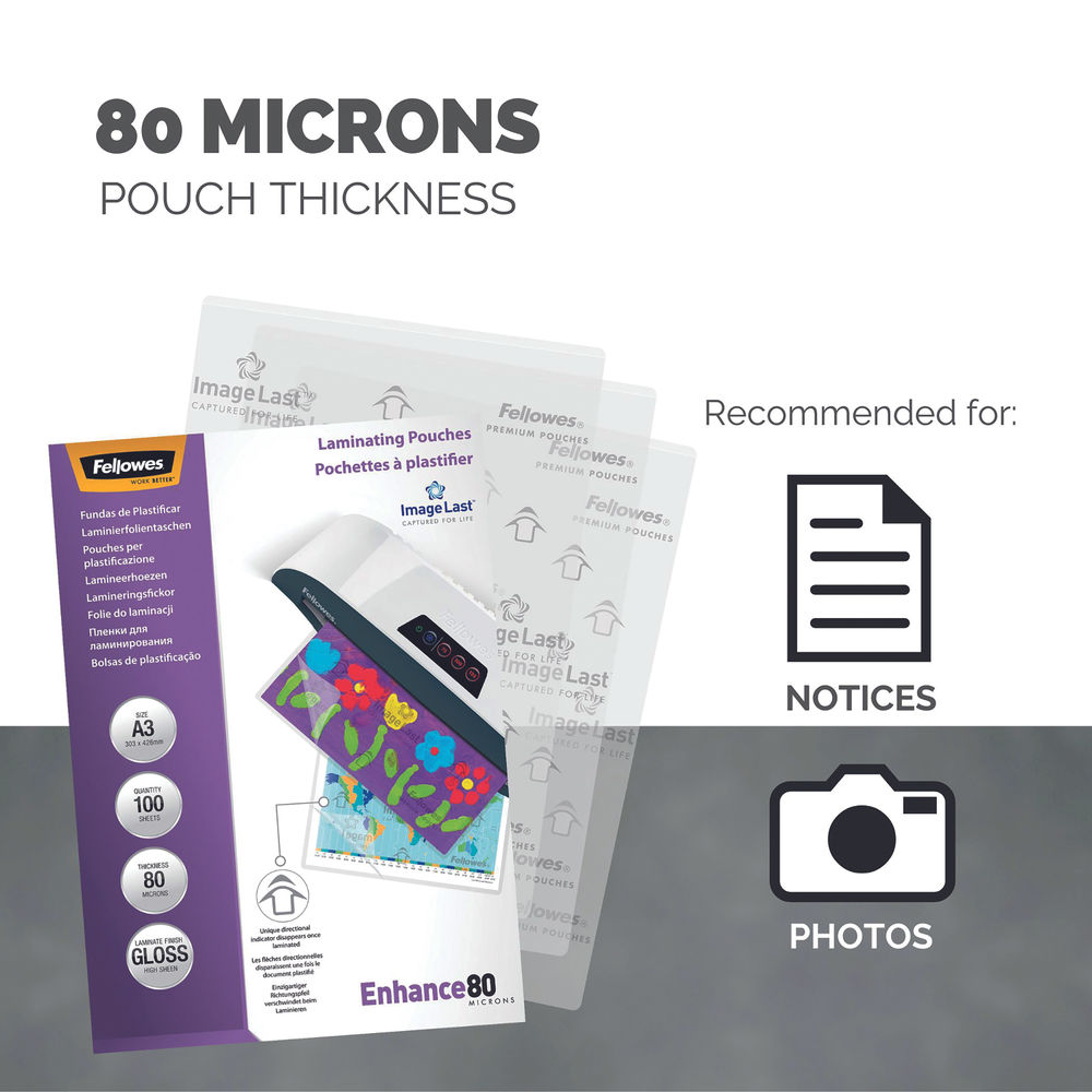 Fellowes A3 80 Micron Laminating Pouch (Pack of 100)