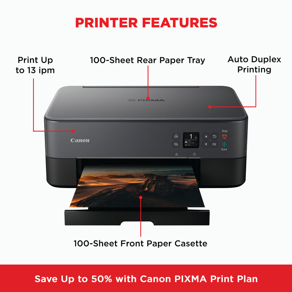 Canon PIXMA TS5350i 3-in-1 A4 Colour Wireless Inkjet Photo Printer Black