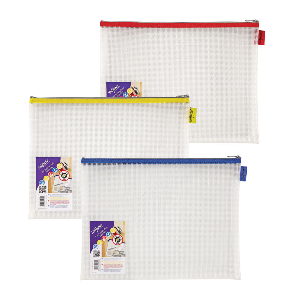 Snopake EVA Mesh Zippa-Bag 275 x 360mm Assorted (Pack of 3) 15819