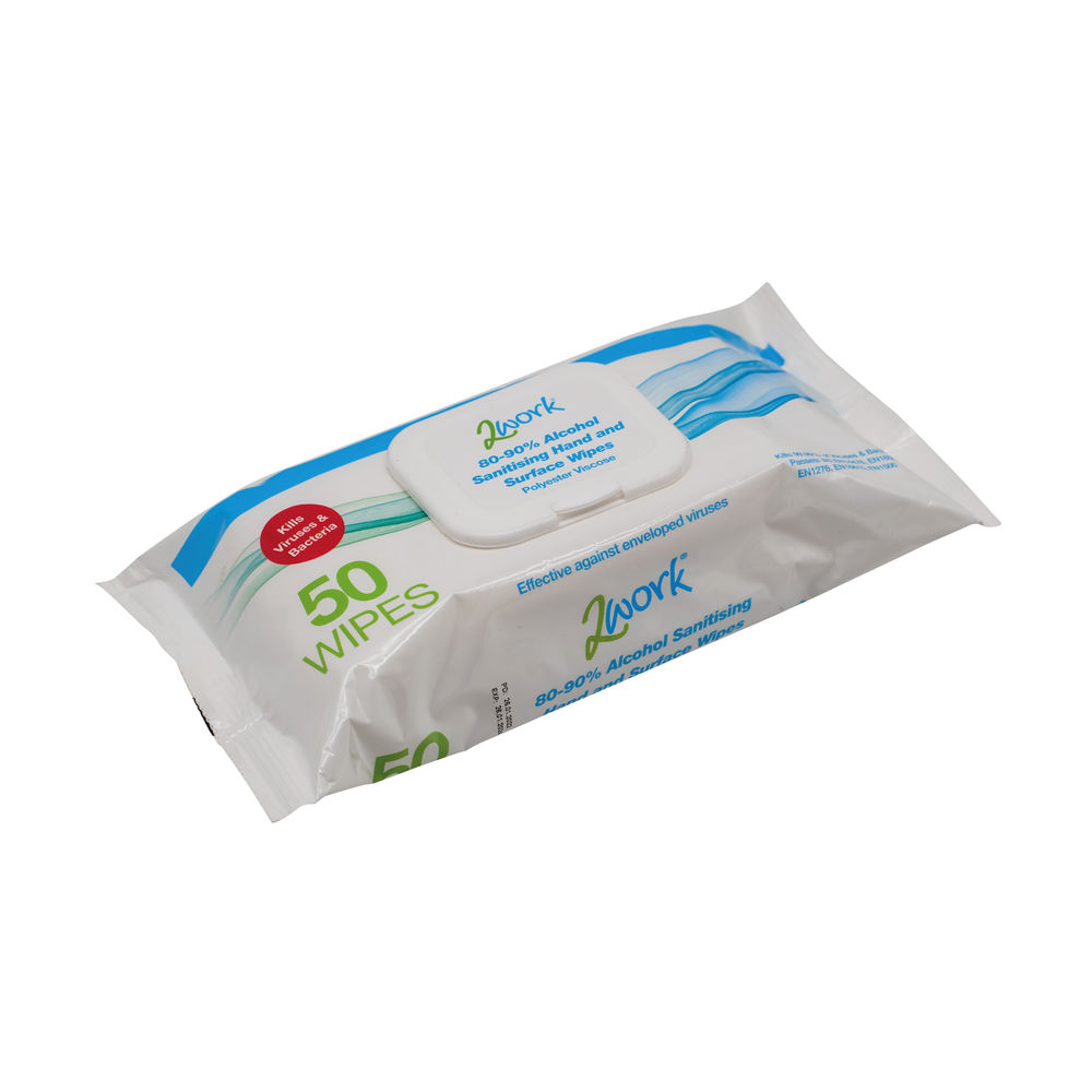 2Work Alcohol Hand Wipes (Pack of 50) - 2W03485