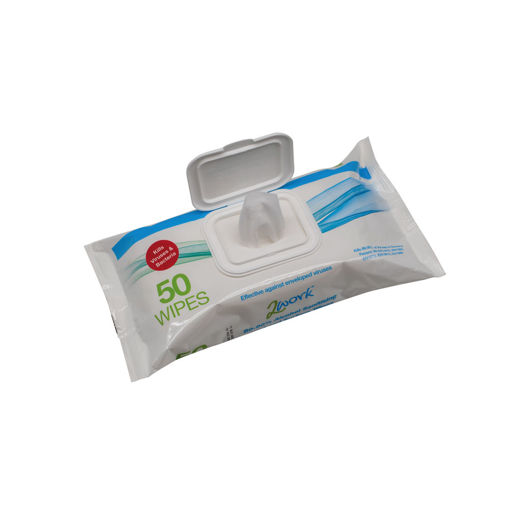 2Work Alcohol Hand Wipes (Pack of 50) - 2W03485