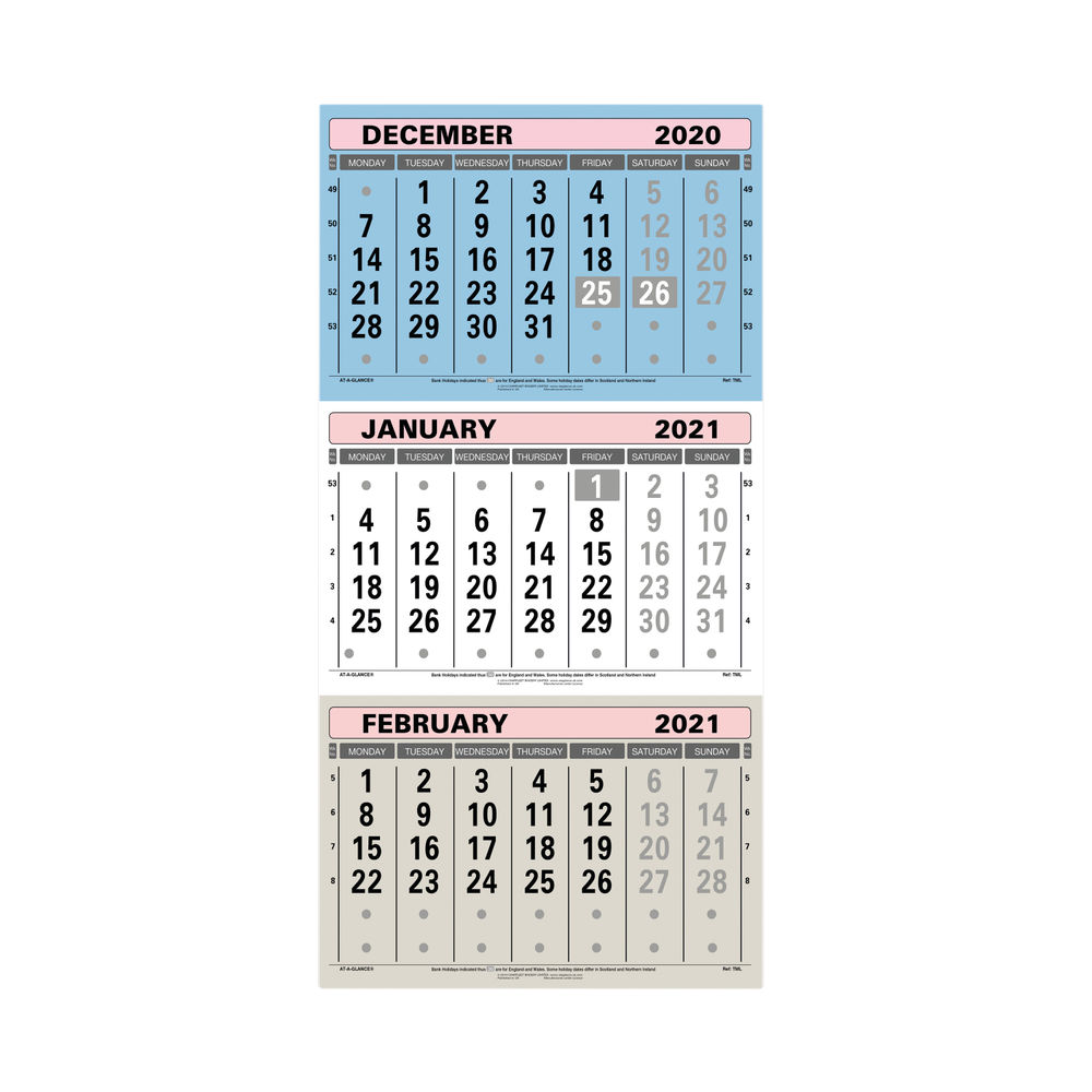 3 month view calendar 2021