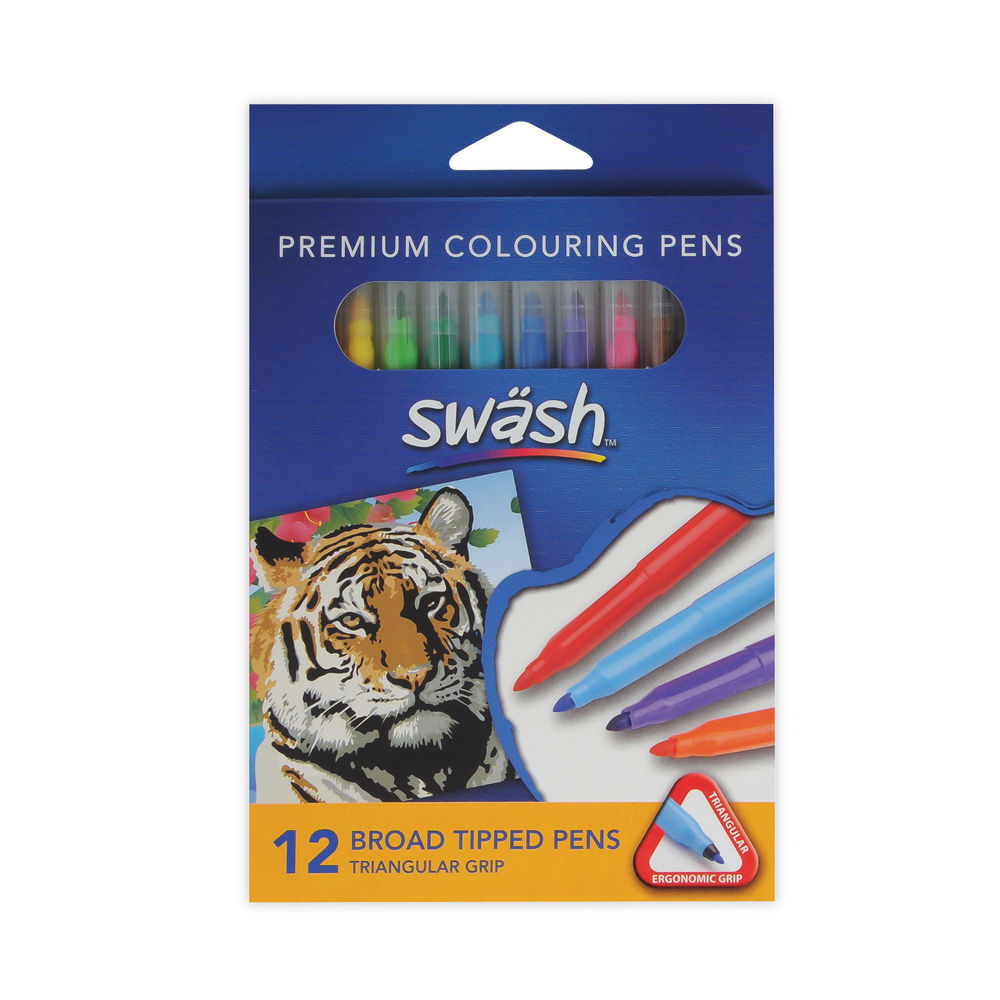 Swash KOMFIGRIP Assorted Broad Colouring Pens (Pack of 12)