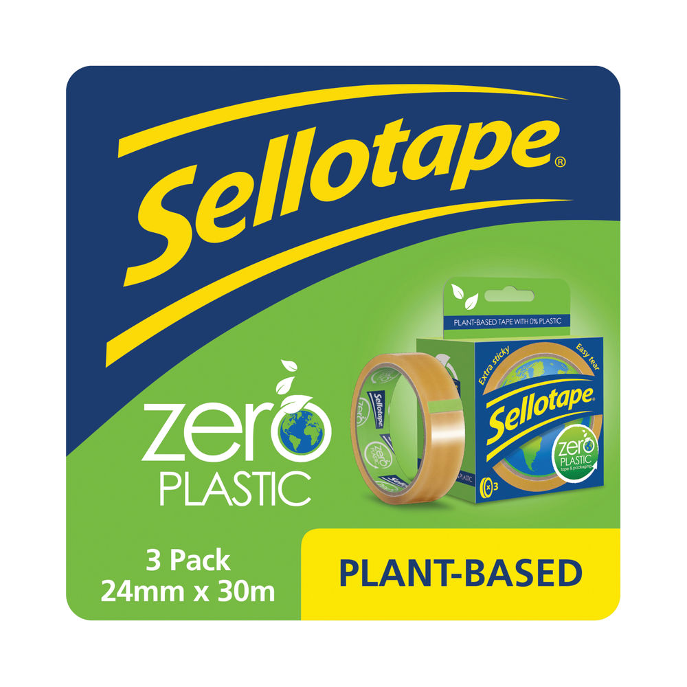 Sellotape Zero Plastic Tape 24mmx30m 100% Plant Based Plastic Free Clear (Pack of 3) 2779466