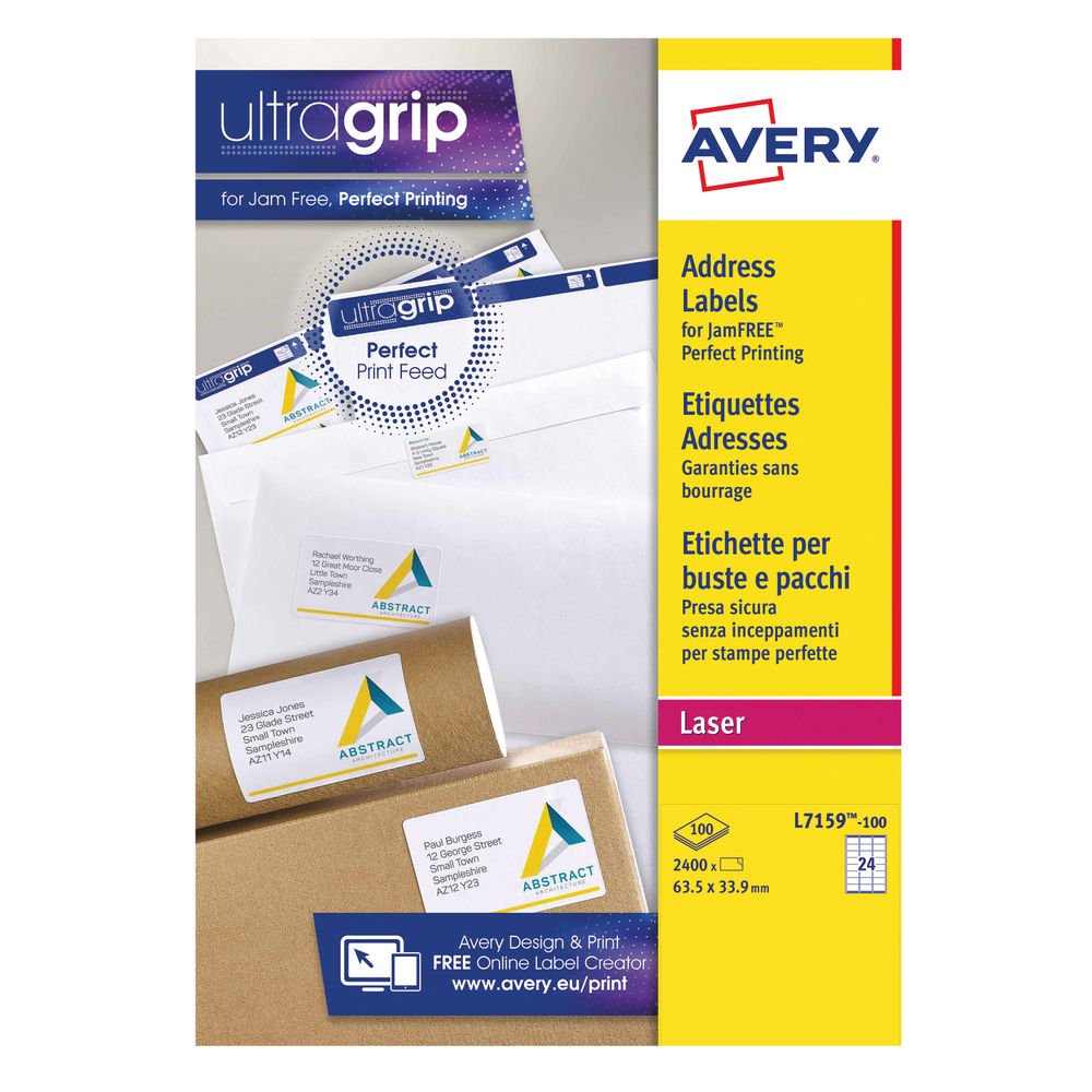 Avery White QuickPEEL Laser Address Labels 63.5x33.9mm, Pack of 2400 - L7159-100