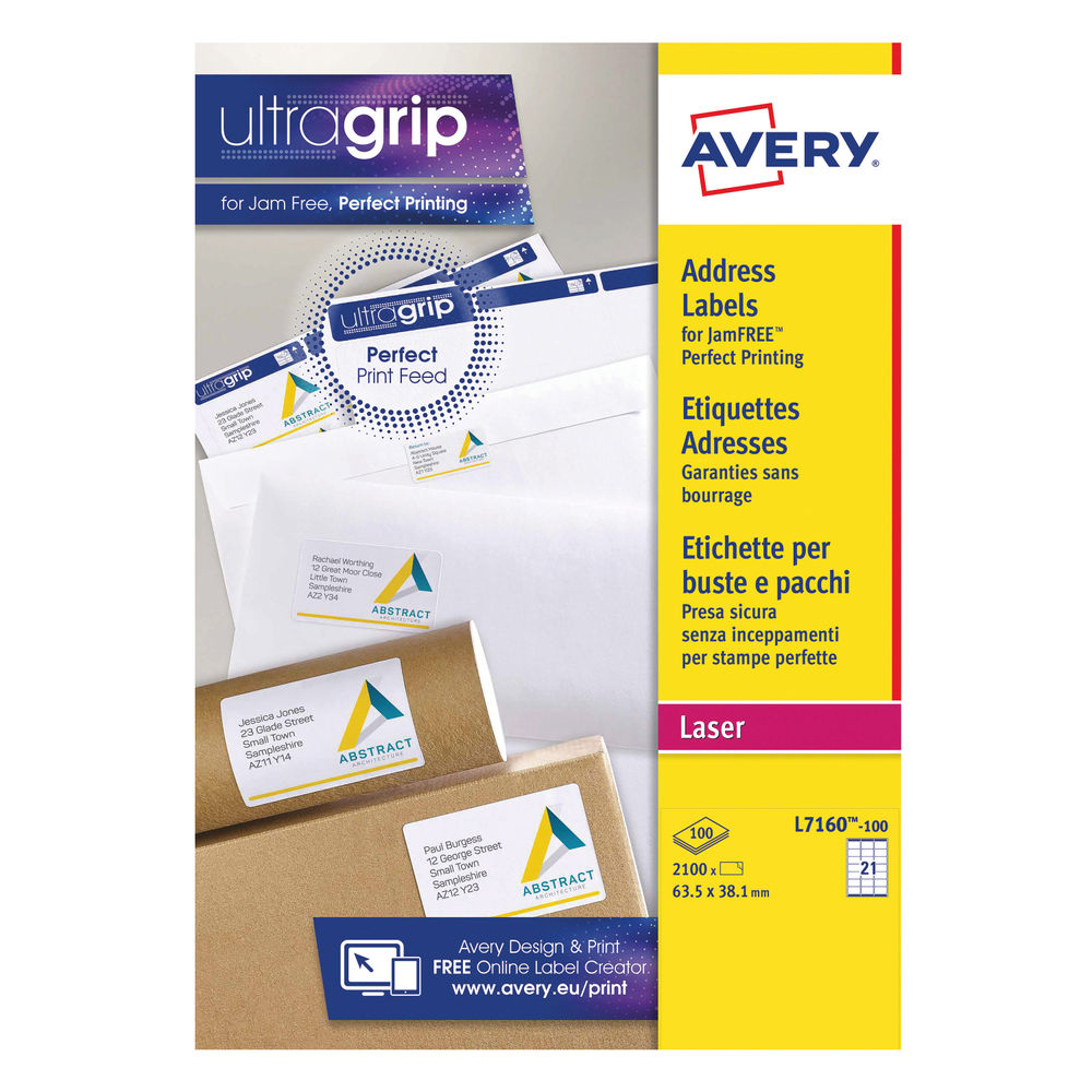 Avery Ultragrip Laser Label 63.5x38.1mm White (Pack of 2100) L7160-100