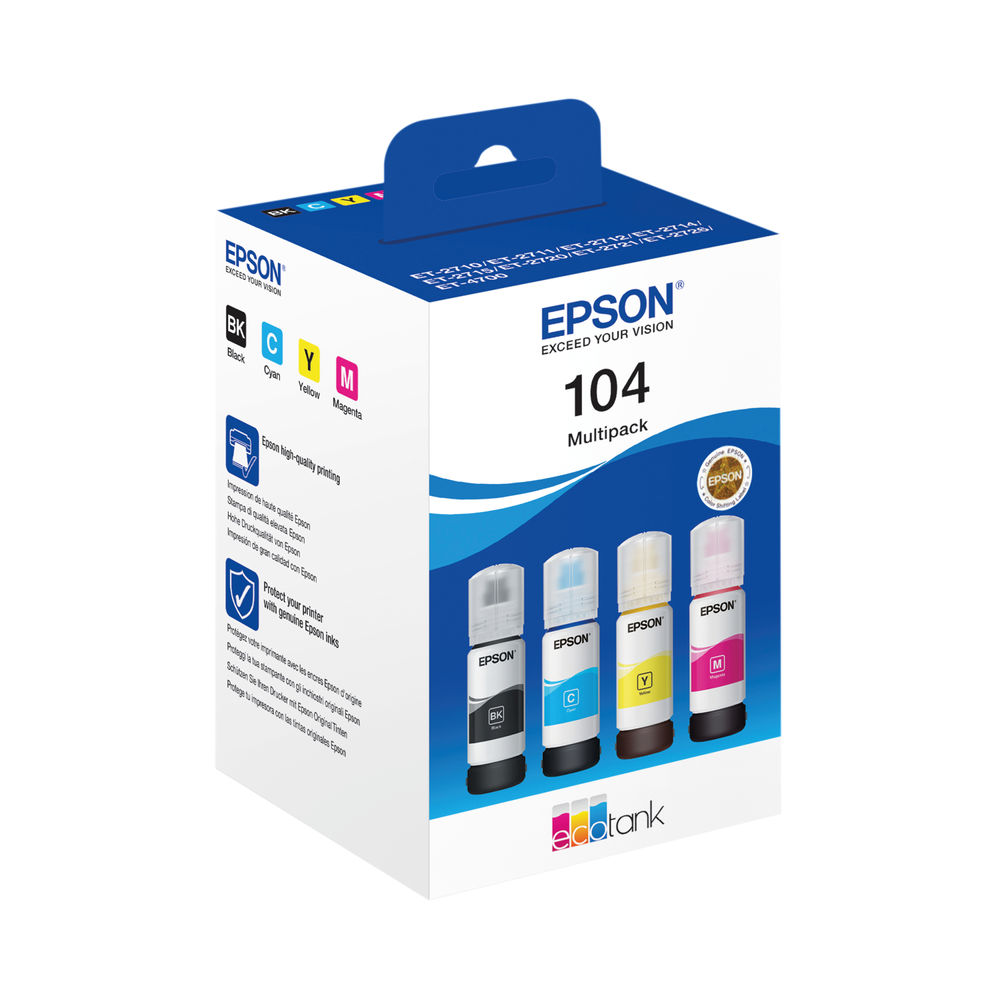 4 bouteilles d'encre Epson 104 compatibles InkTec 1 litre, multipack pour  EcoTank