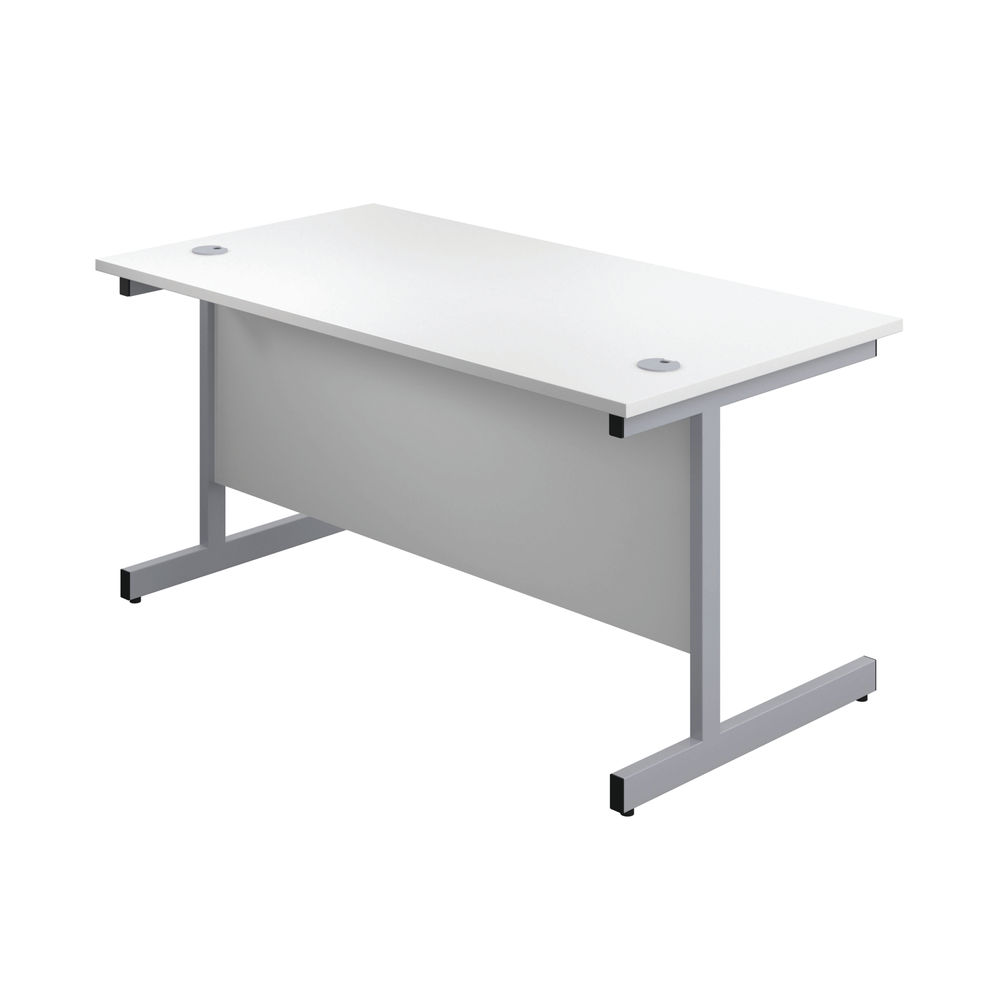 First 1400x800mm White/Silver Single Rectangular Desk