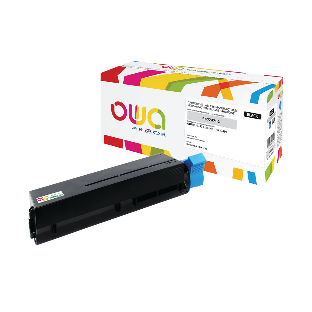 OWA Black Remanufactured Toner Cartridge OKI 44574702 K15664OW